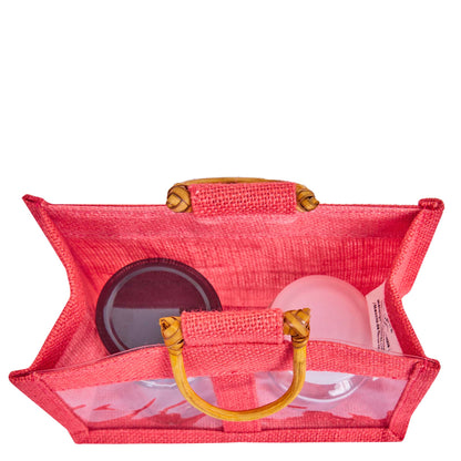 Coloured Jute Gift Bags with Cane Handles – Burlap Pouches for Weddings, Bridesmaid Gifts, Parties (7 Pcs)