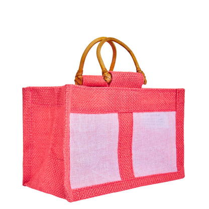 Coloured Jute Gift Bags with Organza Panels –Pouches for Weddings, Birthdays, Christmas, New Year (7 Pcs)