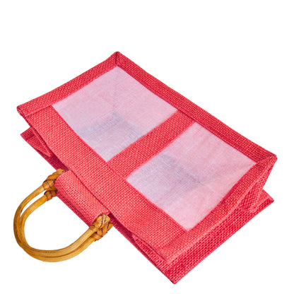 Coloured Jute Gift Bags with Organza Panels –Pouches for Weddings, Birthdays, Christmas, New Year (7 Pcs)