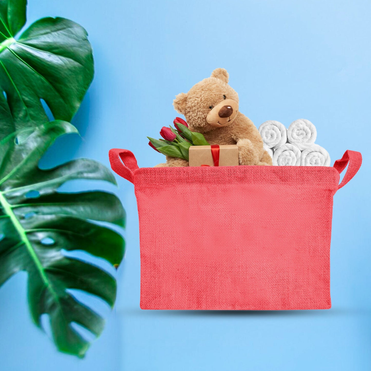 Wholesale Coloured Burlap  Reusable Jute Storage Basket  (Packs of 4)
