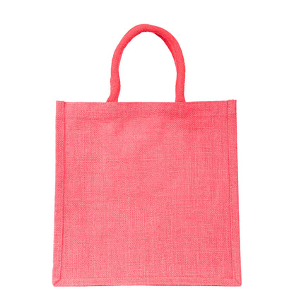 Jute Shopping Bags – Red, Pink, Green & Orange – Reusable Burlap Totes for Gifts, Promotions & More (Packs of 4)