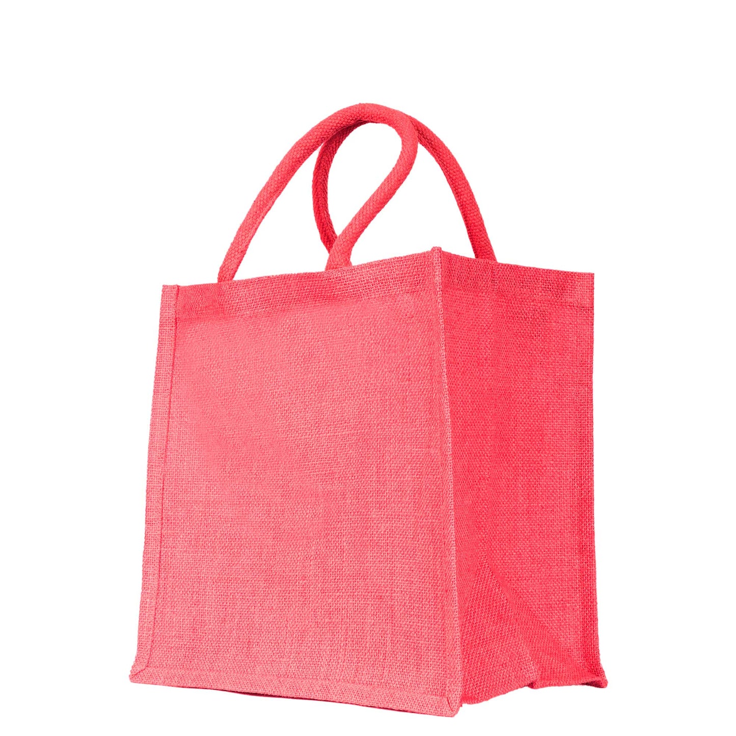 Jute Shopping Bags – Red, Pink, Green & Orange – Reusable Burlap Totes for Gifts, Promotions & More (Packs of 4)