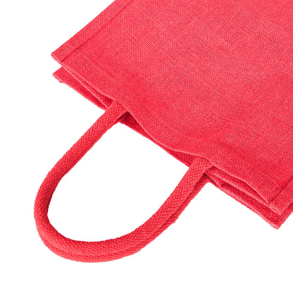 Jute Shopping Bags – Red, Pink, Green & Orange – Reusable Burlap Totes for Gifts, Promotions & More (Packs of 4)