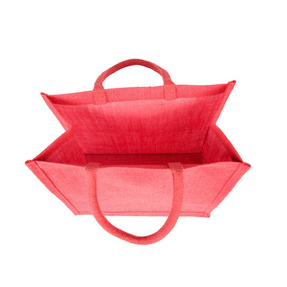 Jute Shopping Bags – Red, Pink, Green & Orange – Reusable Burlap Totes for Gifts, Promotions & More (Packs of 4)