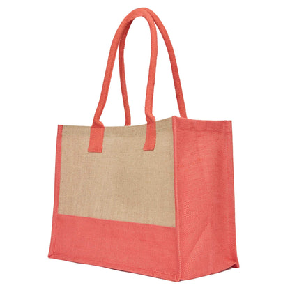 Jute Tote Bags – Red, Pink, Green & Orange – Reusable Burlap Bags for Shopping & Everyday Use (Set of 4)