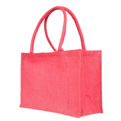 Jute Tote Bags – Ideal for Christmas Gifts, Weddings & Shopping – Deep Red, Pink, Green & Orange (Set of 4)