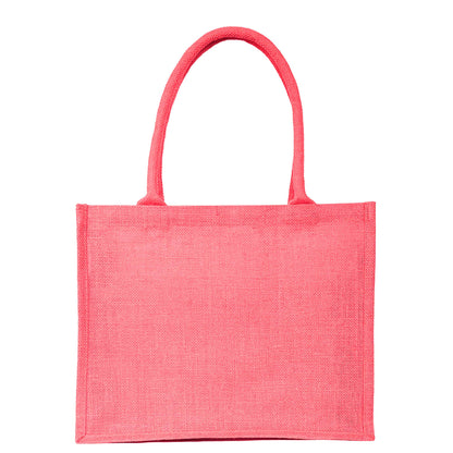 Jute Tote Bags – Shopping, Gifting, Weddings, Travel, Promotional–Deep Red, Pink, Green, Orange (Set of 4)