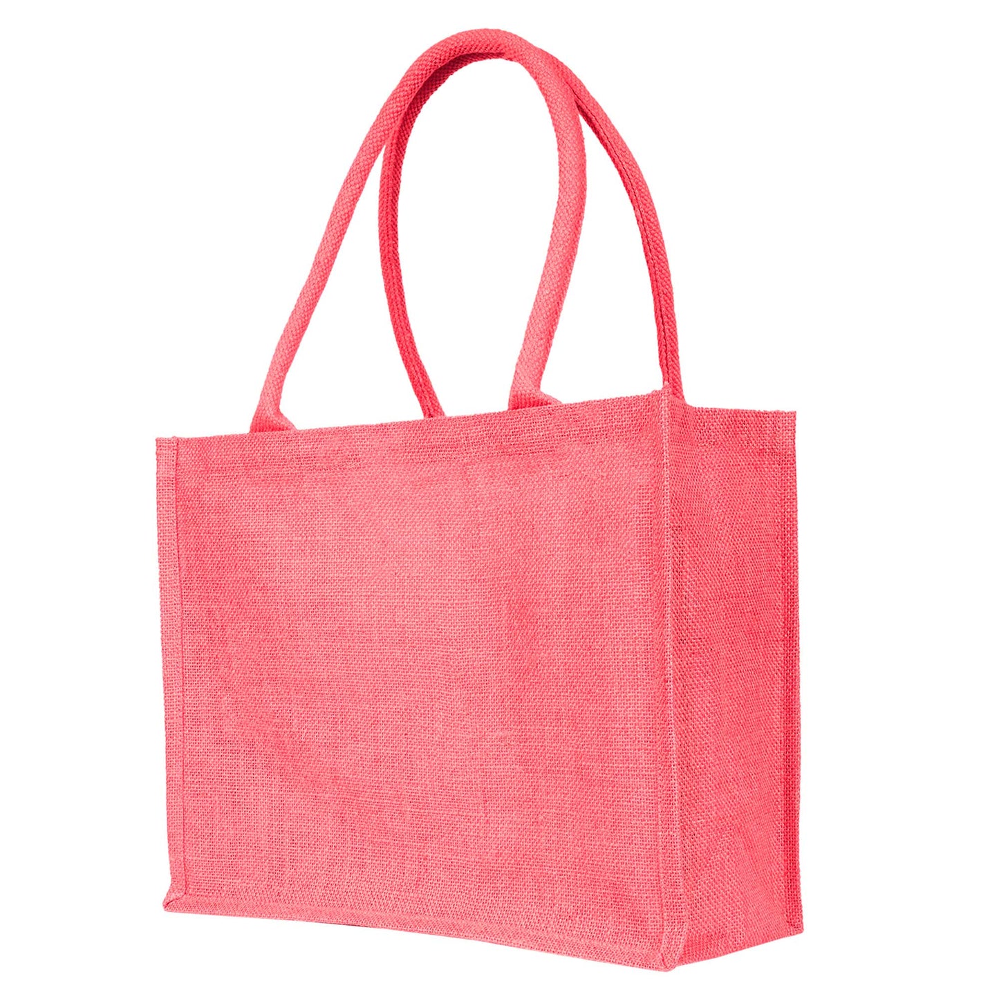 Jute Tote Bags – Shopping, Gifting, Weddings, Travel, Promotional–Deep Red, Pink, Green, Orange (Set of 4)