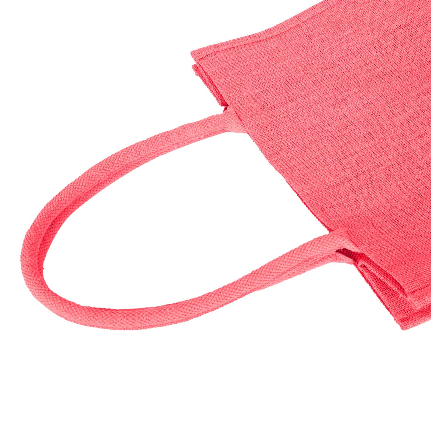 Jute Tote Bags – Shopping, Gifting, Weddings, Travel, Promotional–Deep Red, Pink, Green, Orange (Set of 4)