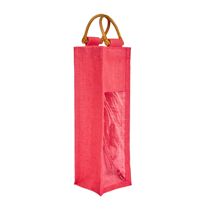 Wholesale Coloured Jute Wine Gift Bags with PVC Window – Reusable Single Bottle Carriers for Parties & Celebrations (Pack of 7)