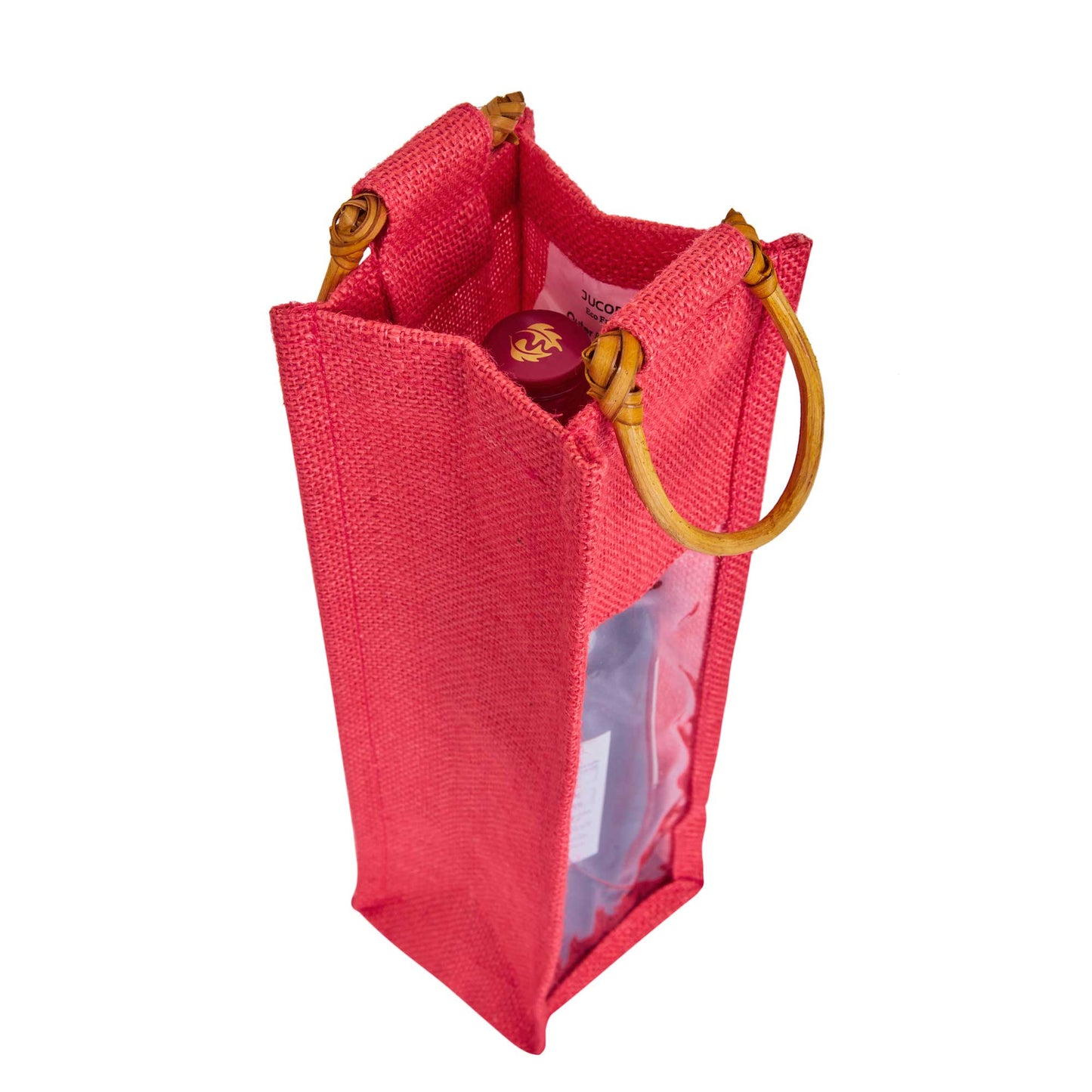 Wholesale Coloured Jute Wine Gift Bags with PVC Window – Reusable Single Bottle Carriers for Parties & Celebrations (Pack of 7)