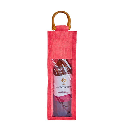 Wholesale Coloured Jute Wine Gift Bags with PVC Window – Reusable Single Bottle Carriers for Parties & Celebrations (Pack of 7)
