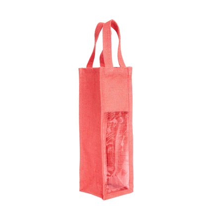 Reusable Jute Wine Gift Bags for Weddings, Parties, and Celebrations - Deep Red, Pink, Green & Orange Shades (Packs  of 6)