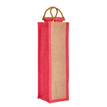 Jute Wine Gift Bags with Cane Handles –Coloured Single-Bottle Bag–  New Year, Weddings, Birthdays, Parties, Christmas & Special Occasion (Packs of 6)