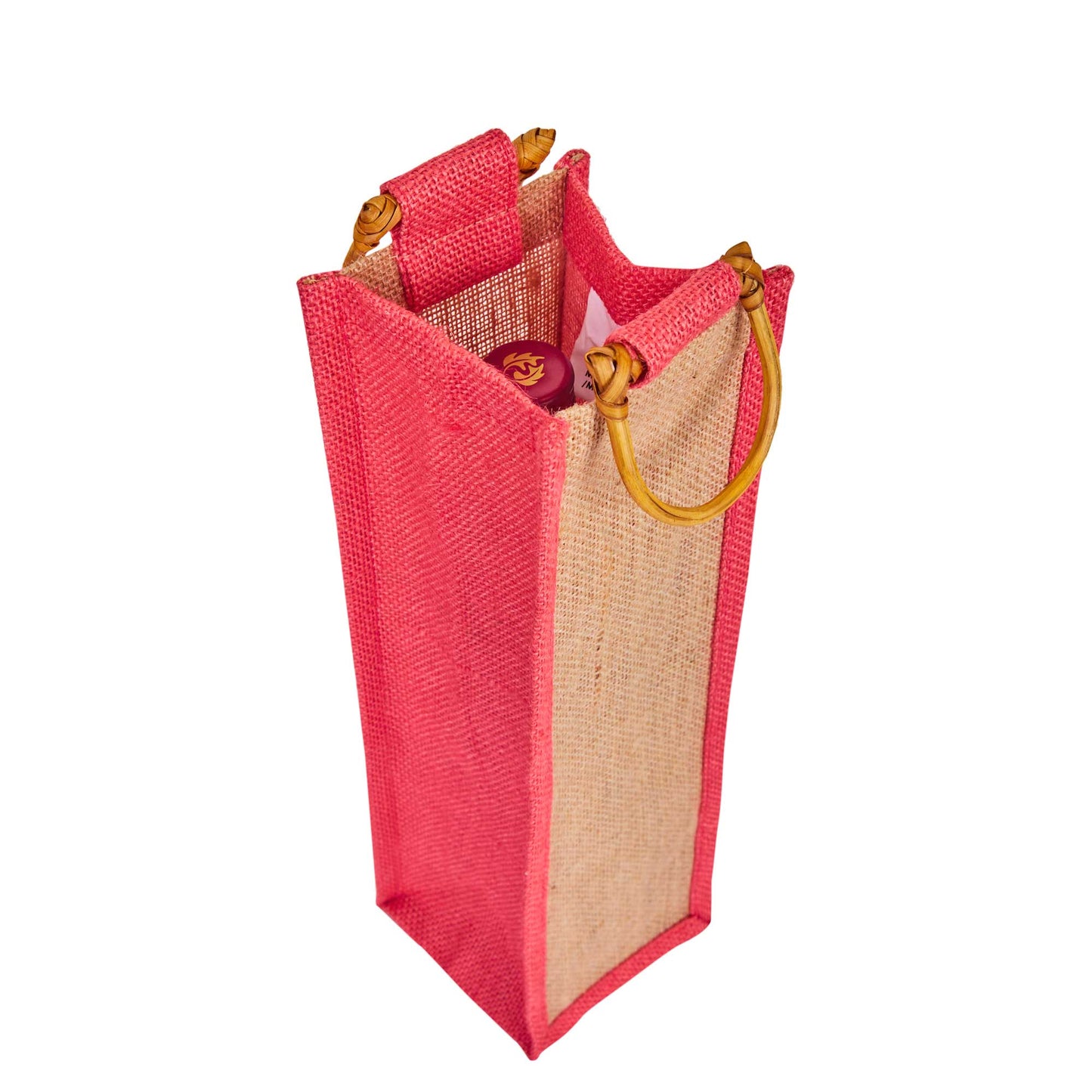 Jute Wine Gift Bags with Cane Handles –Coloured Single-Bottle Bag–  New Year, Weddings, Birthdays, Parties, Christmas & Special Occasion (Packs of 6)