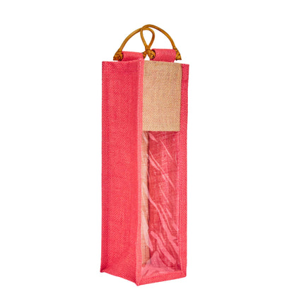 Jute Wine Gift Bags with PVC Window – Reusable Single-Bottle Carriers,  Ideal for Gifting, Weddings & Parties (Packs of 6)