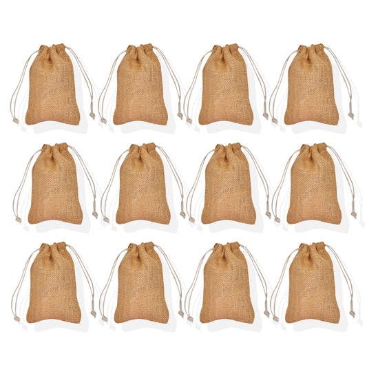 Burlap Gift Bags – Jute Drawstring Pouches for Wedding Favours, Birthday Christmas, New Year, Thanks Giving (Packs of 12)