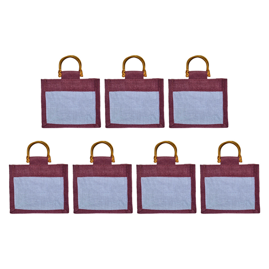 Coloured Jute Gift Bags with Organza Burlap Pouches for Wedding Favors, Party  & Gift (Packs of 7 )