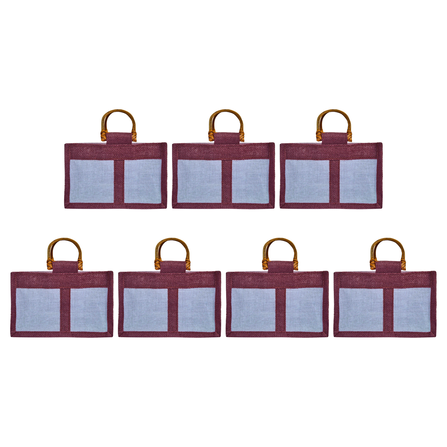 Coloured Jute Gift Bags with Organza Panels –Pouches for Weddings, Birthdays, Christmas, New Year (7 Pcs)