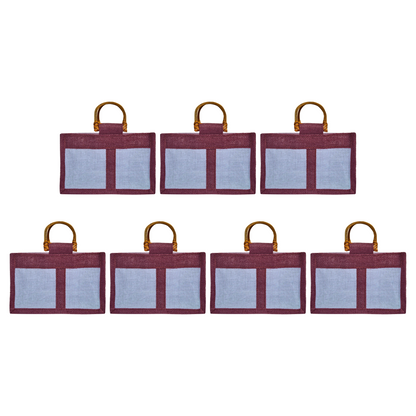 Coloured Jute Gift Bags with Organza Panels –Pouches for Weddings, Birthdays, Christmas, New Year (7 Pcs)