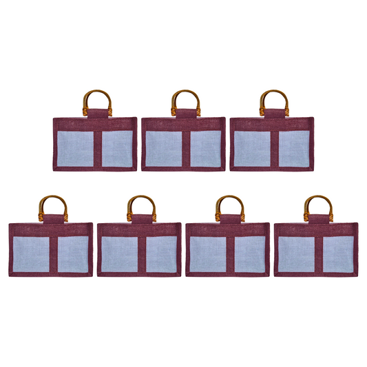 Coloured Jute Gift Bags with Organza Panels –Pouches for Weddings, Birthdays, Christmas, New Year (7 Pcs)