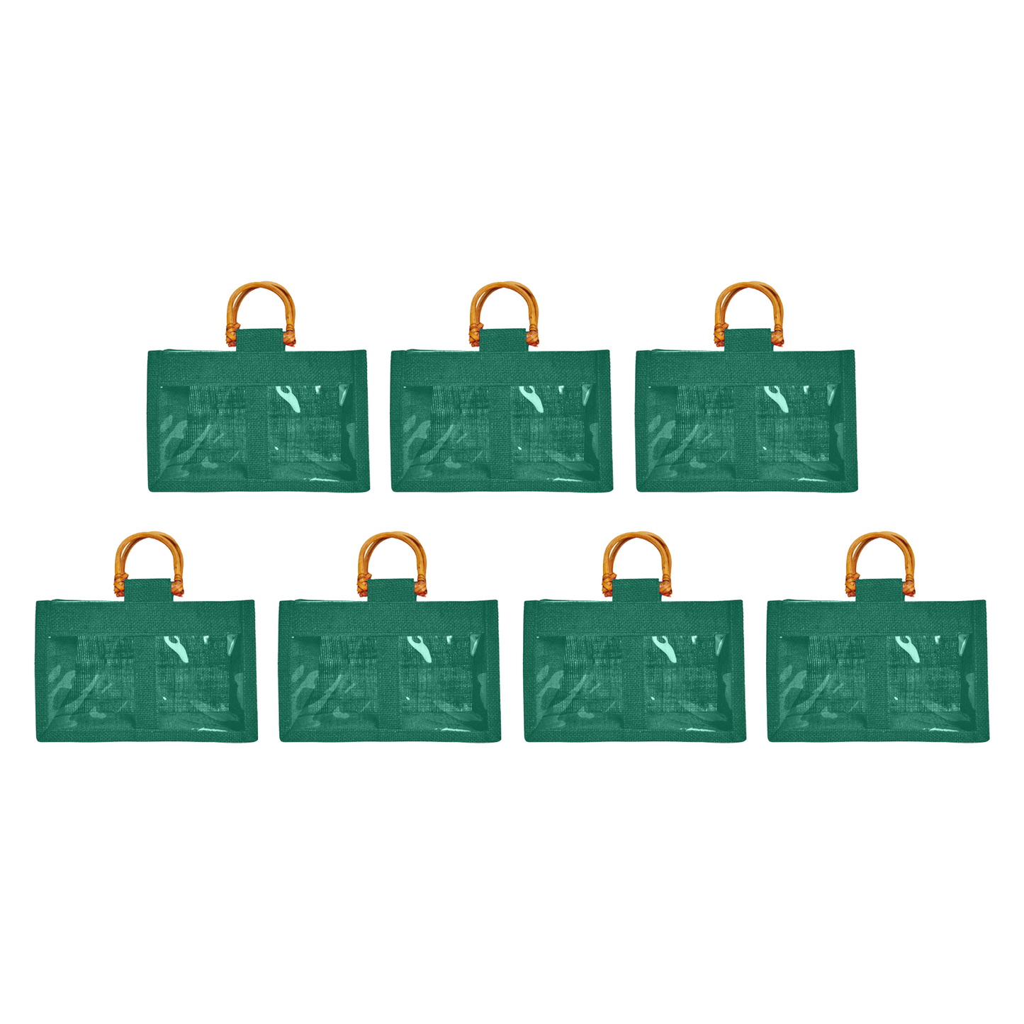 Coloured Jute Gift Bags with Cane Handles – Burlap Pouches for Weddings, Bridesmaid Gifts, Parties (7 Pcs)