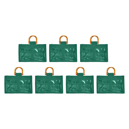 Coloured Jute Gift Bags with Cane Handles – Burlap Pouches for Weddings, Bridesmaid Gifts, Parties (7 Pcs)