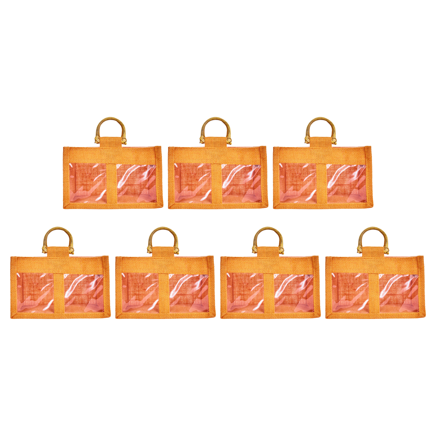 Coloured Jute Gift Bags with Cane Handles – Burlap Pouches for Weddings, Bridesmaid Gifts, Parties (7 Pcs)