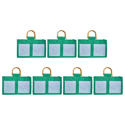 Coloured Jute Gift Bags with Organza Panels –Pouches for Weddings, Birthdays, Christmas, New Year (7 Pcs)