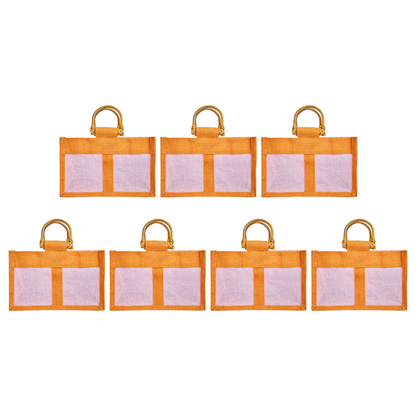 Coloured Jute Gift Bags with Organza Panels –Pouches for Weddings, Birthdays, Christmas, New Year (7 Pcs)
