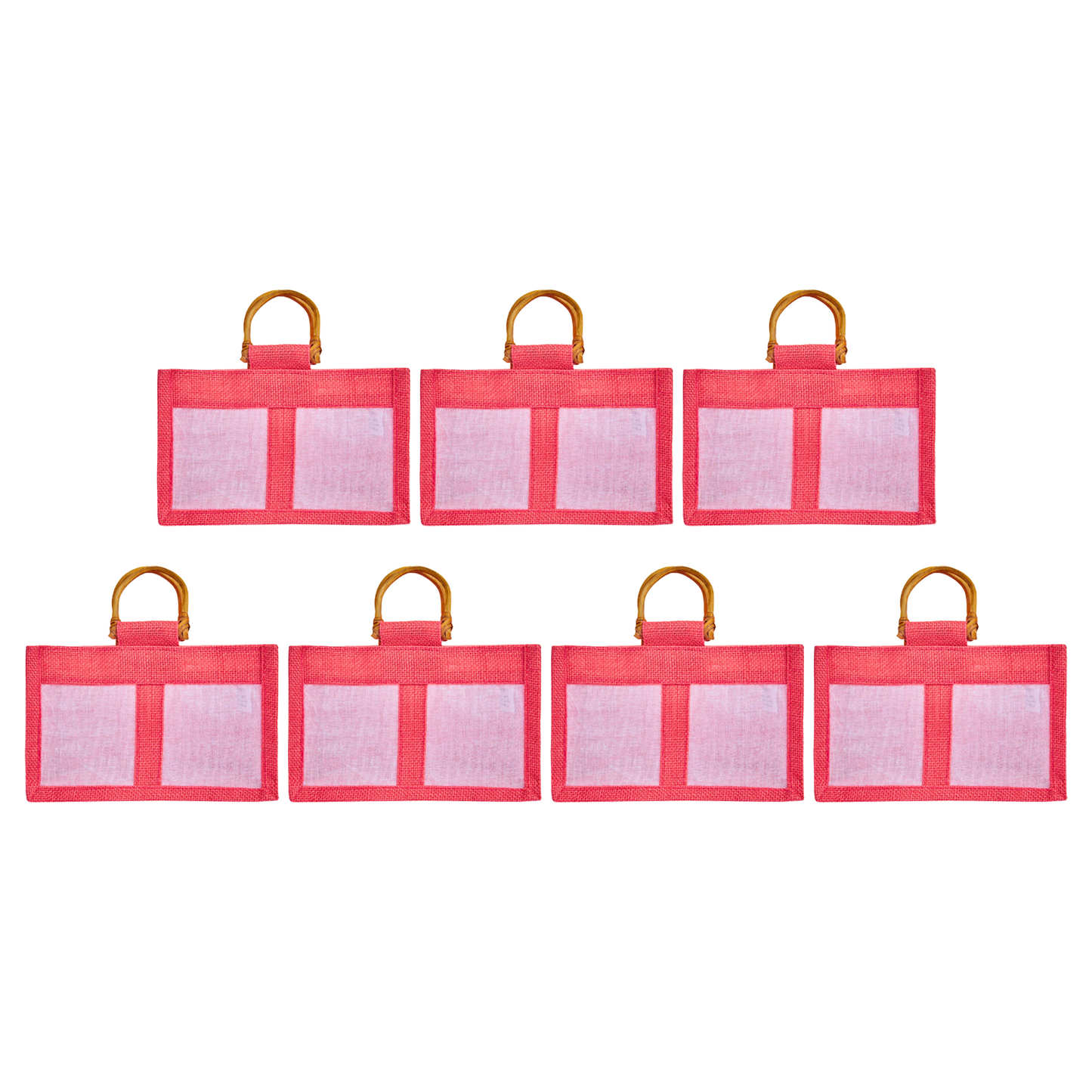 Coloured Jute Gift Bags with Organza Panels –Pouches for Weddings, Birthdays, Christmas, New Year (7 Pcs)