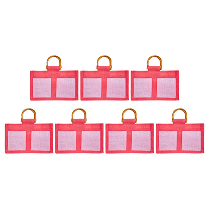 Coloured Jute Gift Bags with Organza Panels –Pouches for Weddings, Birthdays, Christmas, New Year (7 Pcs)