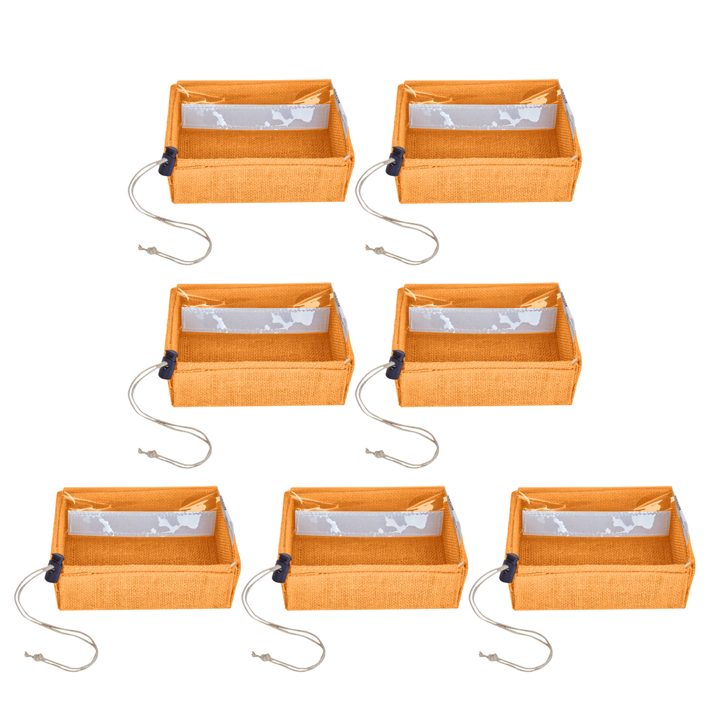 Coloured  Jute Gift Boxes with Drawstring & PVC Window – Burlap Baskets for Weddings, Events & Gifting (7 Pcs)