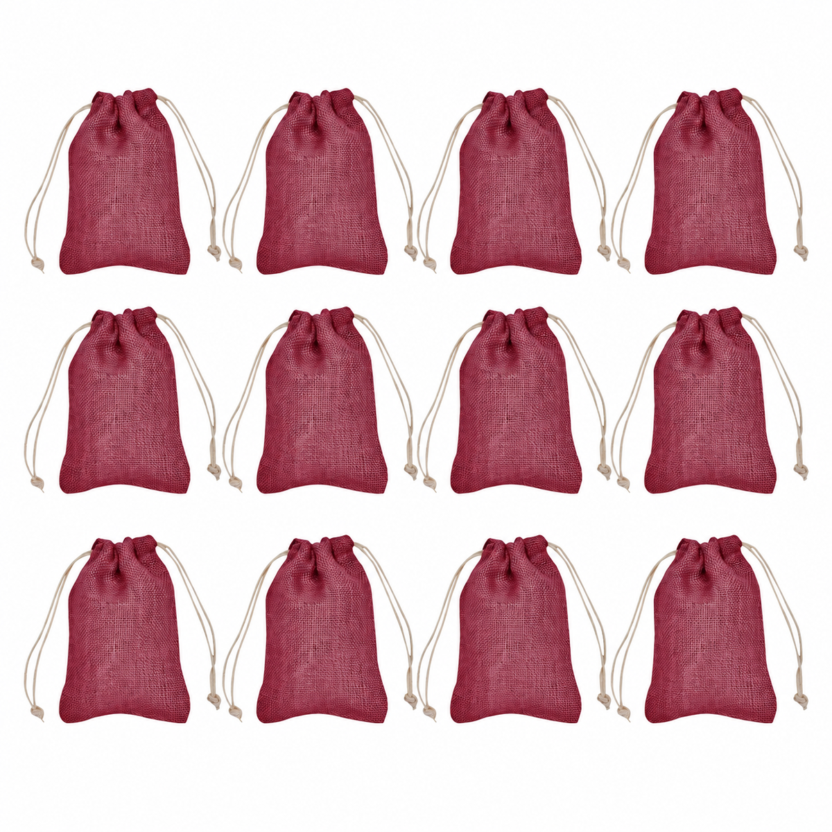 12 Pack 7.08 x 4.72 Inch Jucobee Jute Gift Bags, Reusable Burlap Pouches in Deep Red, Pink, Green and Orange for Gifting and Storage