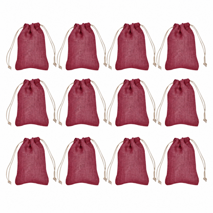 12 Pack 7.08 x 4.72 Inch Jucobee Jute Gift Bags, Reusable Burlap Pouches in Deep Red, Pink, Green and Orange for Gifting and Storage