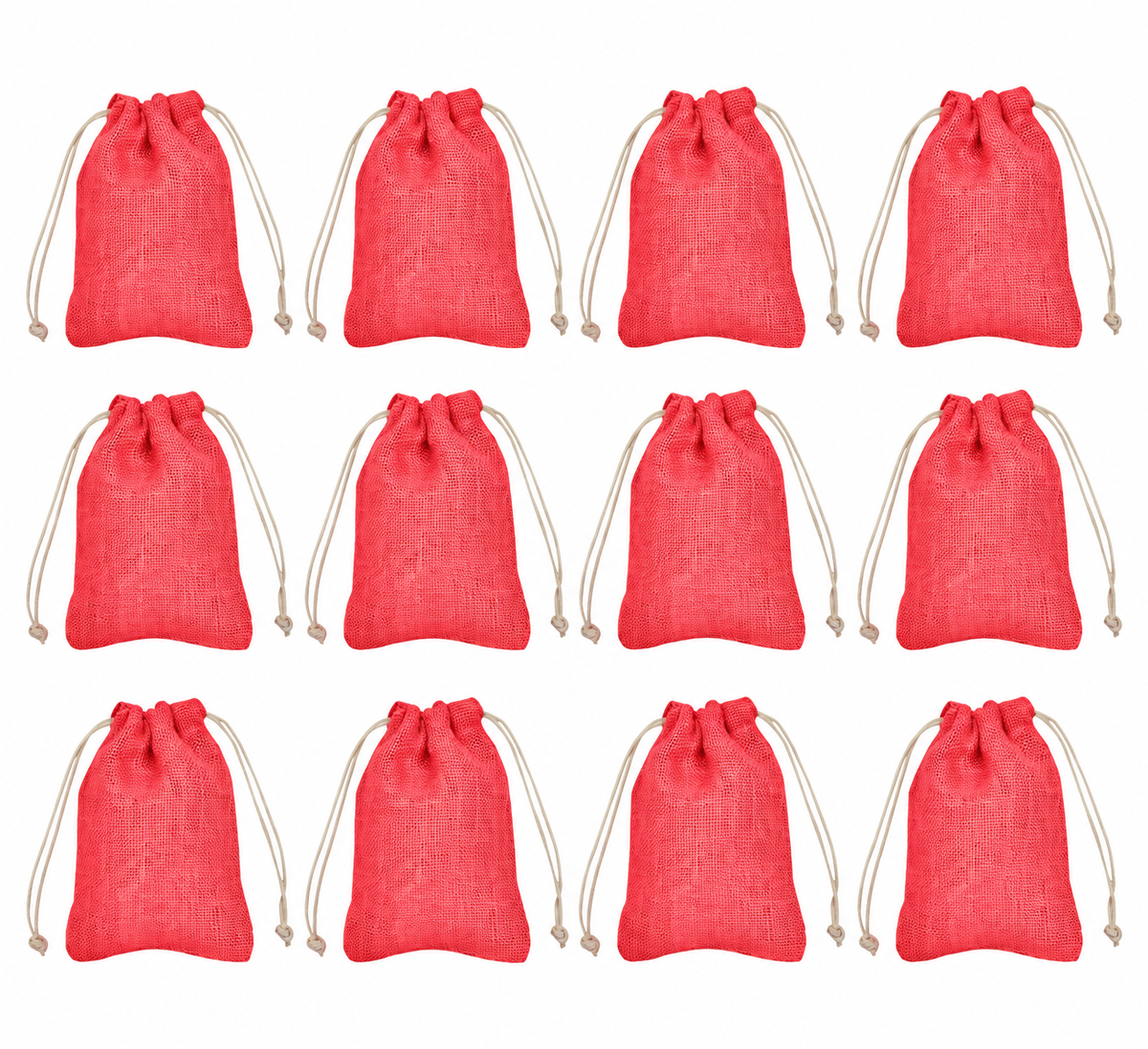 12 Pack 7.08 x 4.72 Inch Jucobee Jute Gift Bags, Reusable Burlap Pouches in Deep Red, Pink, Green and Orange for Gifting and Storage