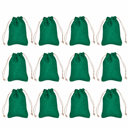 12 Pack 7.08 x 4.72 Inch Jucobee Jute Gift Bags, Reusable Burlap Pouches in Deep Red, Pink, Green and Orange for Gifting and Storage