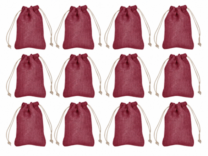 12 Pack 9.05 x 6.69 Inch Jucobee Jute Gift Bags, Drawstring Pouches in Deep Red, Pink, Green, Orange for Jewelry, Crafts and Gifting