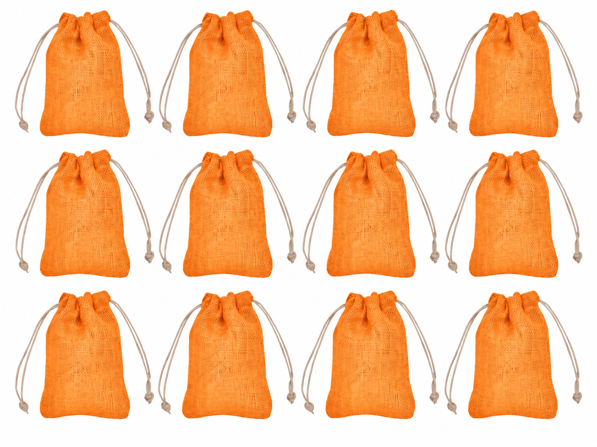 12 Pack 9.05 x 6.69 Inch Jucobee Jute Gift Bags, Drawstring Pouches in Deep Red, Pink, Green, Orange for Jewelry, Crafts and Gifting