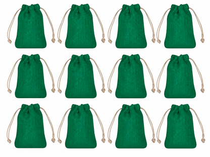 12 Pack 9.05 x 6.69 Inch Jucobee Jute Gift Bags, Drawstring Pouches in Deep Red, Pink, Green, Orange for Jewelry, Crafts and Gifting