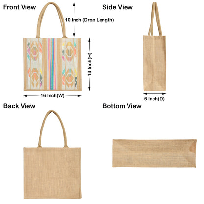 Wholesale Natural Jute with Jacquard fabric Shoulder Tote Bag for Everyday