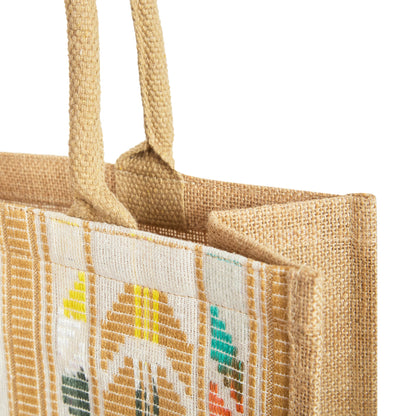 Wholesale Natural Jute with Jacquard fabric Shoulder Tote Bag for Everyday