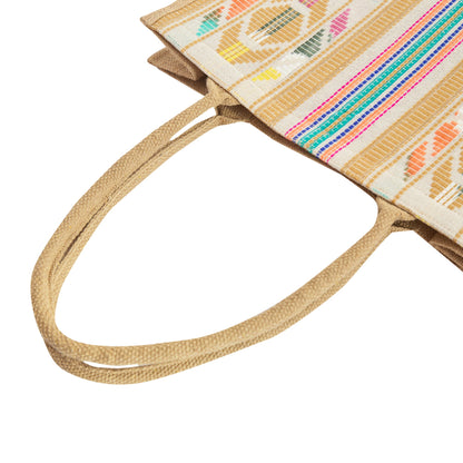 Wholesale Natural Jute with Jacquard fabric Shoulder Tote Bag for Everyday