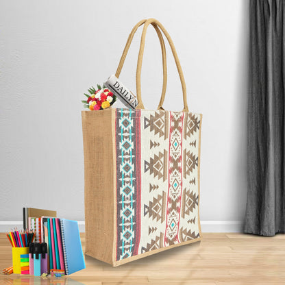Premium Natural Reusable Jute Shopping Tote Bag - Groceries, Gifting, Travel, Christmas & Beach Trips.