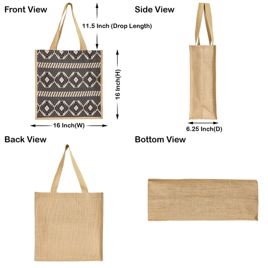 Natural Jute Tote Bag with Jacquard Fabric – Eco-Friendly Bag for Groceries, Gifts, Travel, Holidays, and Beach Trips