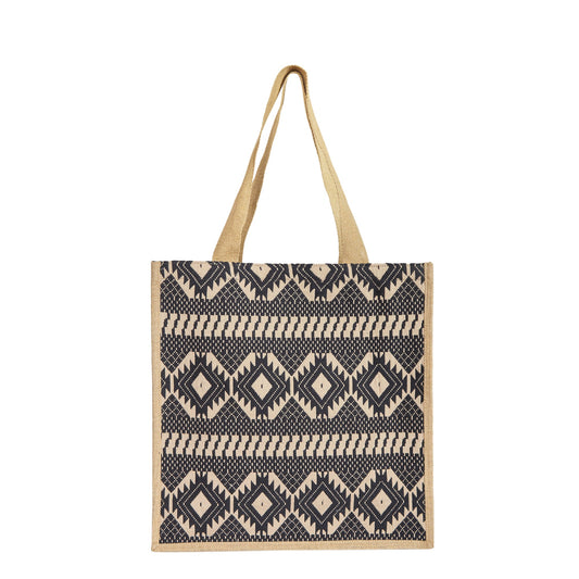 Natural Jute Tote Bag with Jacquard Fabric – Eco-Friendly Bag for Groceries, Gifts, Travel, Holidays, and Beach Trips