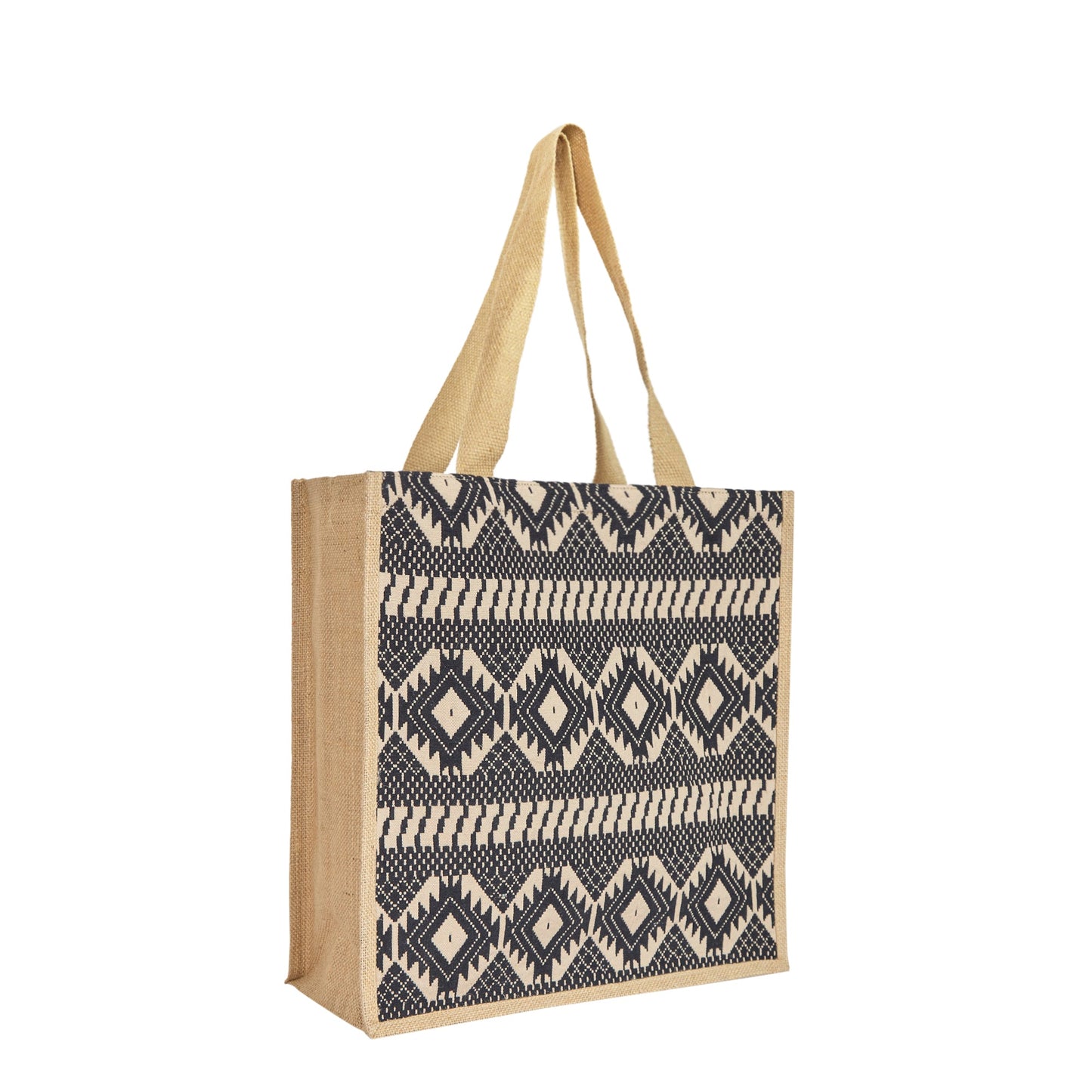 Natural Jute Tote Bag with Jacquard Fabric – Eco-Friendly Bag for Groceries, Gifts, Travel, Holidays, and Beach Trips