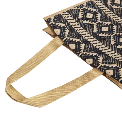 Natural Jute Tote Bag with Jacquard Fabric – Eco-Friendly Bag for Groceries, Gifts, Travel, Holidays, and Beach Trips