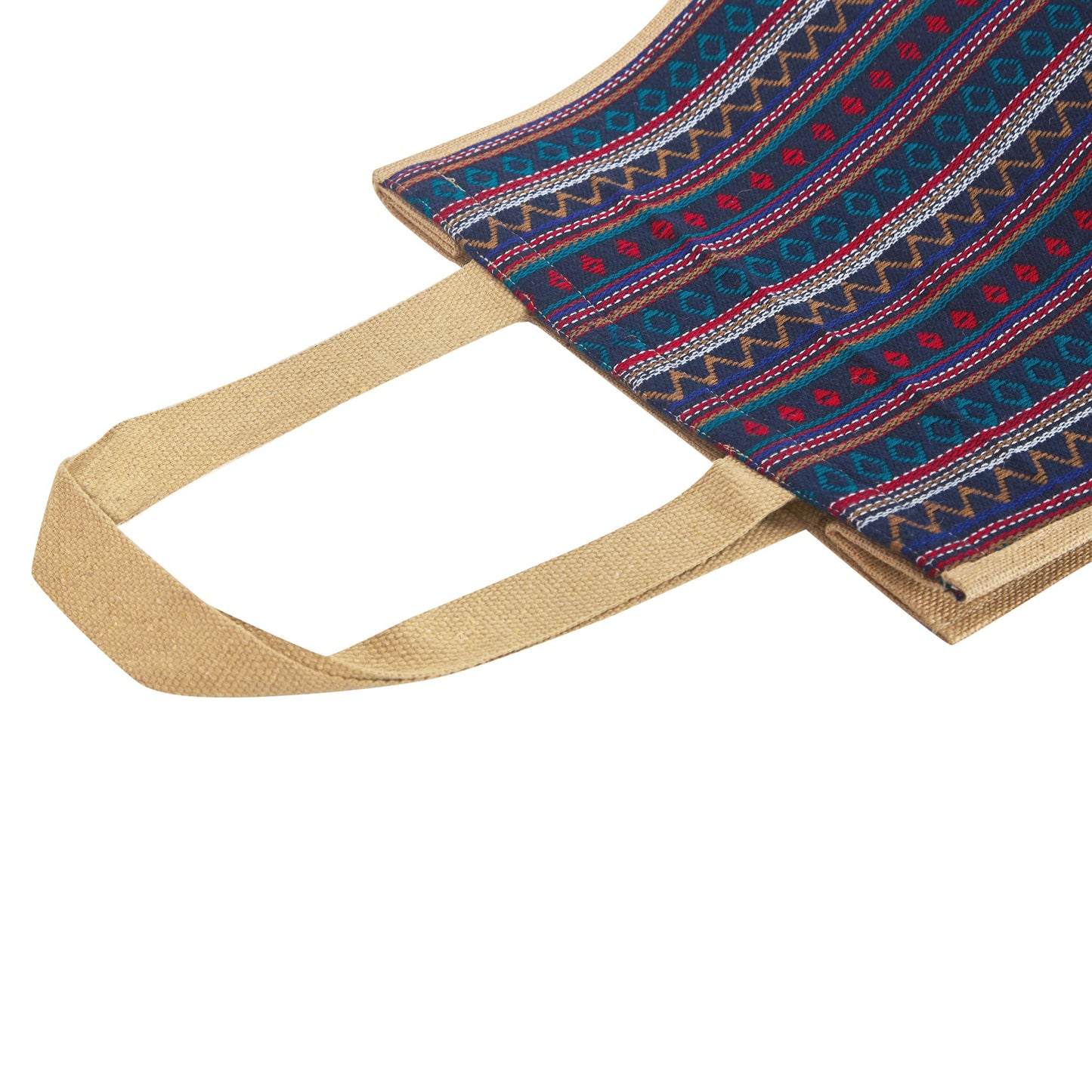 Natural Jute Tote Bag with Purple Jacquard Fabric – Eco-Friendly Bag for Shopping, Gifting, Travel, Holidays, and Beach Days