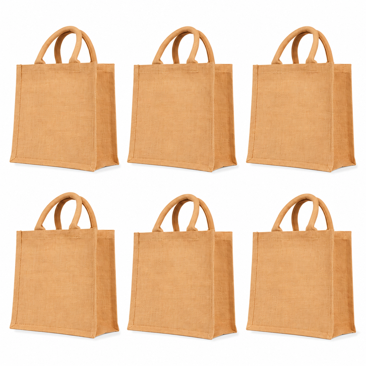 Pack of 6 , 10x10x4 Jucobee Natural Jute Burlap Tote Bags with Handles Reusable Shopping Grocery Gift Bags